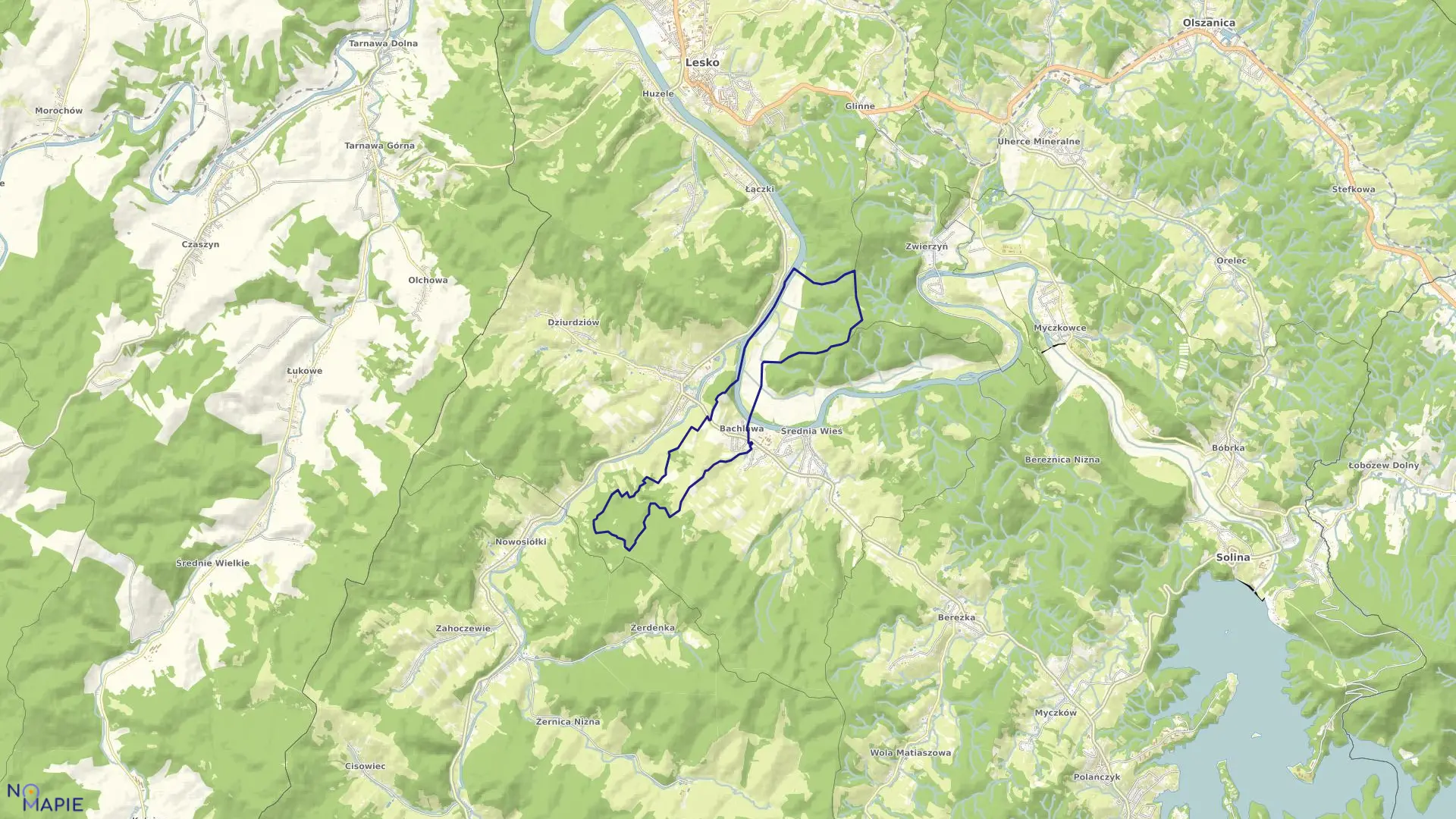Mapa obrębu BACHLAWA w gminie Lesko