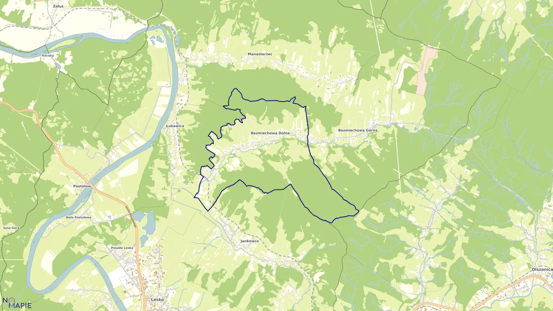 Mapa obrębu BEZMIECHOWA DOLNA w gminie Lesko