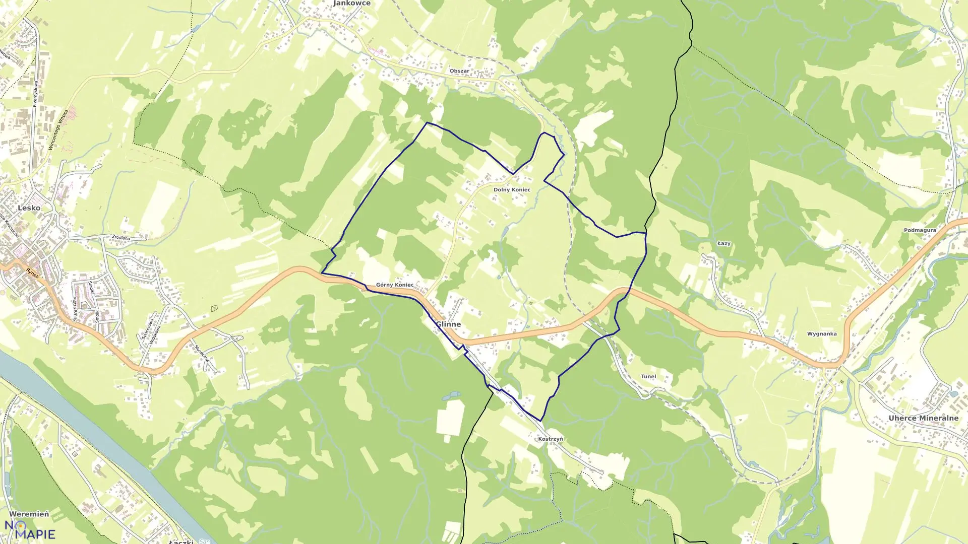 Mapa obrębu GLINNE w gminie Lesko