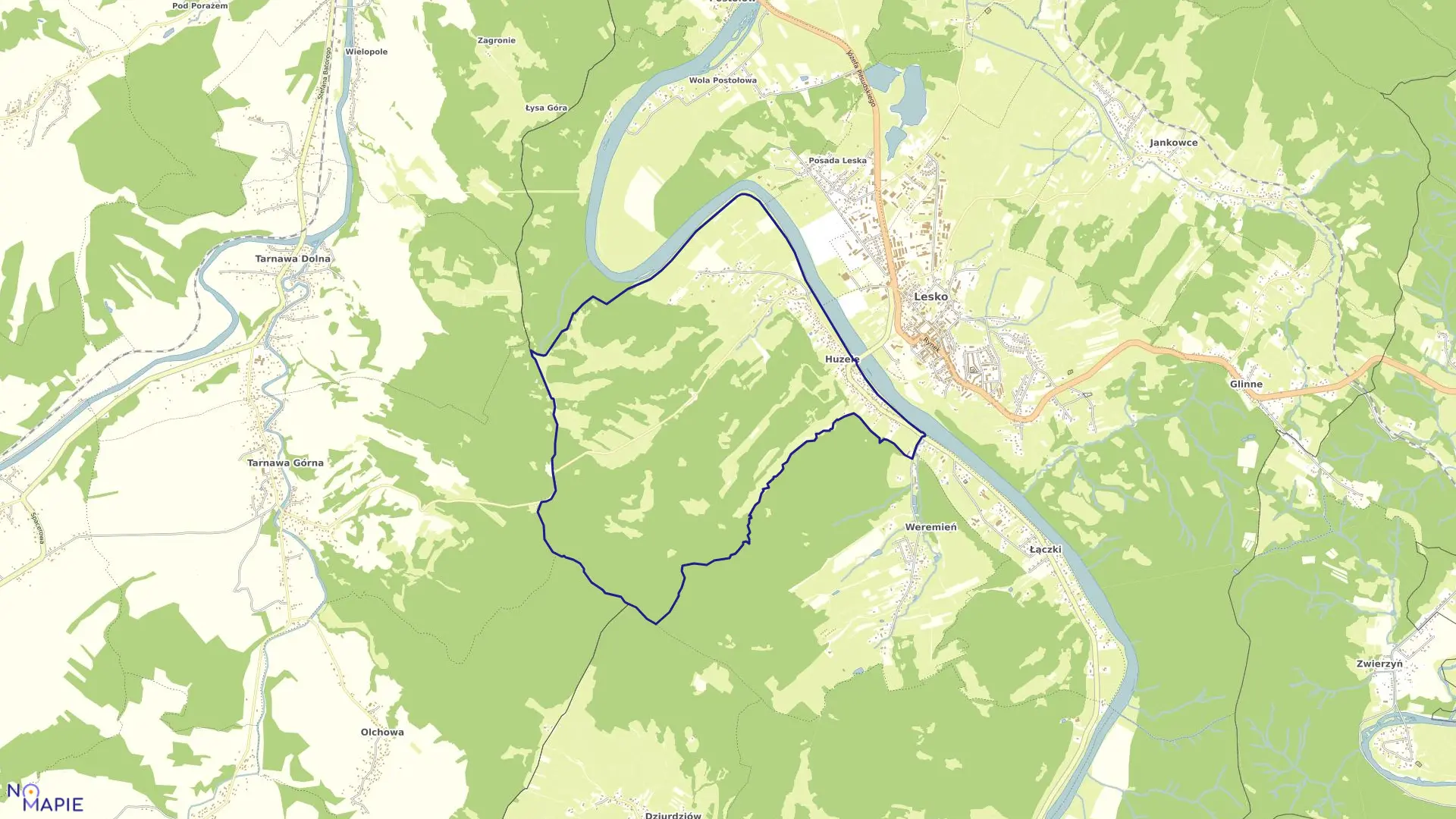 Mapa obrębu HUZELE w gminie Lesko