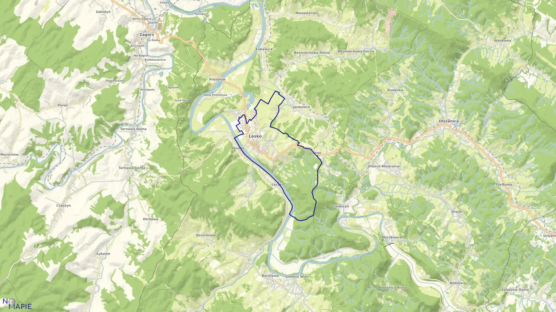 Mapa obrębu Lesko w gminie Lesko