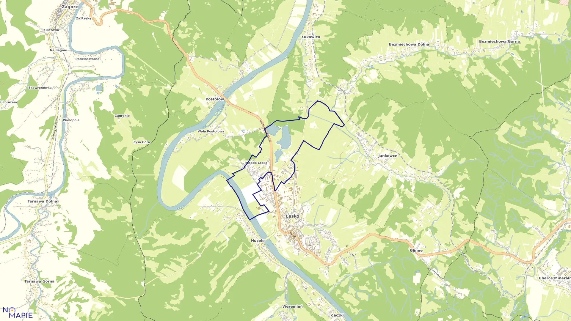 Mapa obrębu Lesko-Posada Leska w gminie Lesko