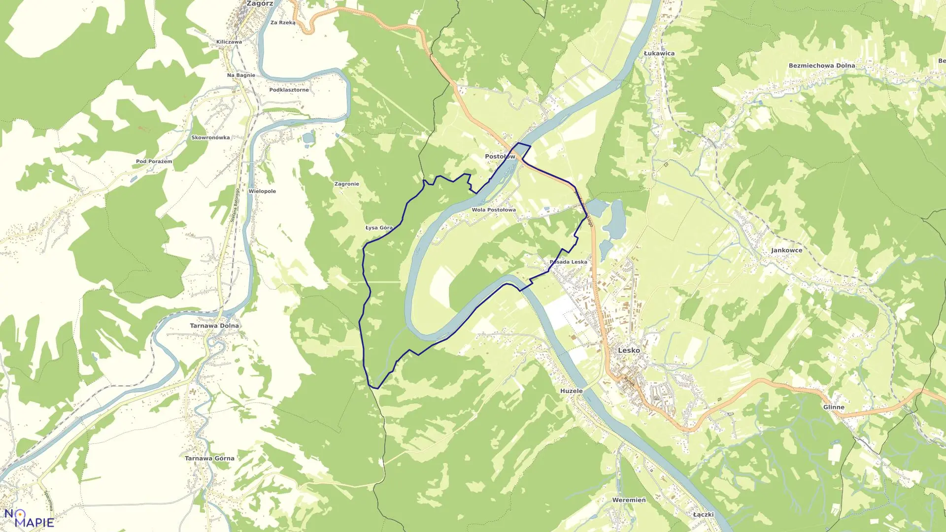 Mapa obrębu LESKO-WOLA POSTOŁOWA w gminie Lesko