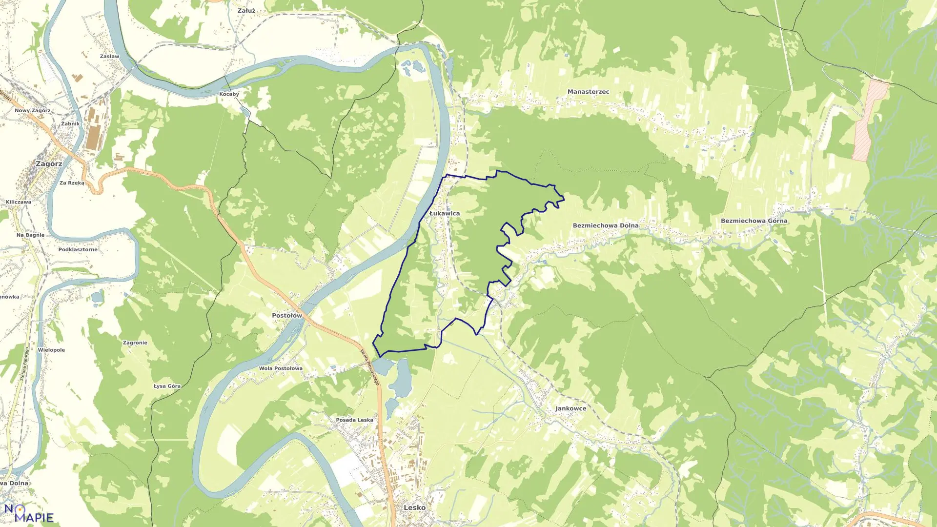 Mapa obrębu ŁUKAWICA w gminie Lesko