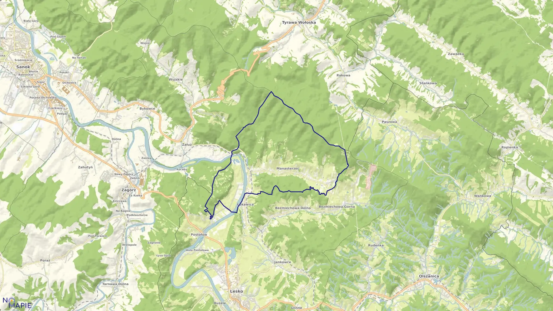 Mapa obrębu MANASTERZEC w gminie Lesko